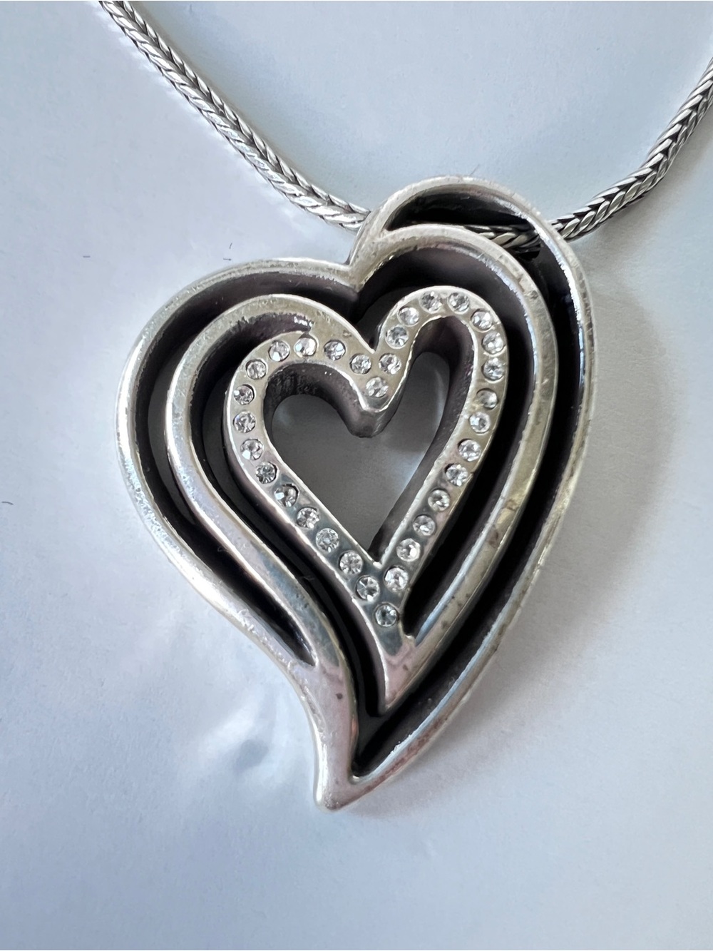 Brighton Retired Infinity Triple Heart Silver Plated Pendant Necklace 16” to 18”